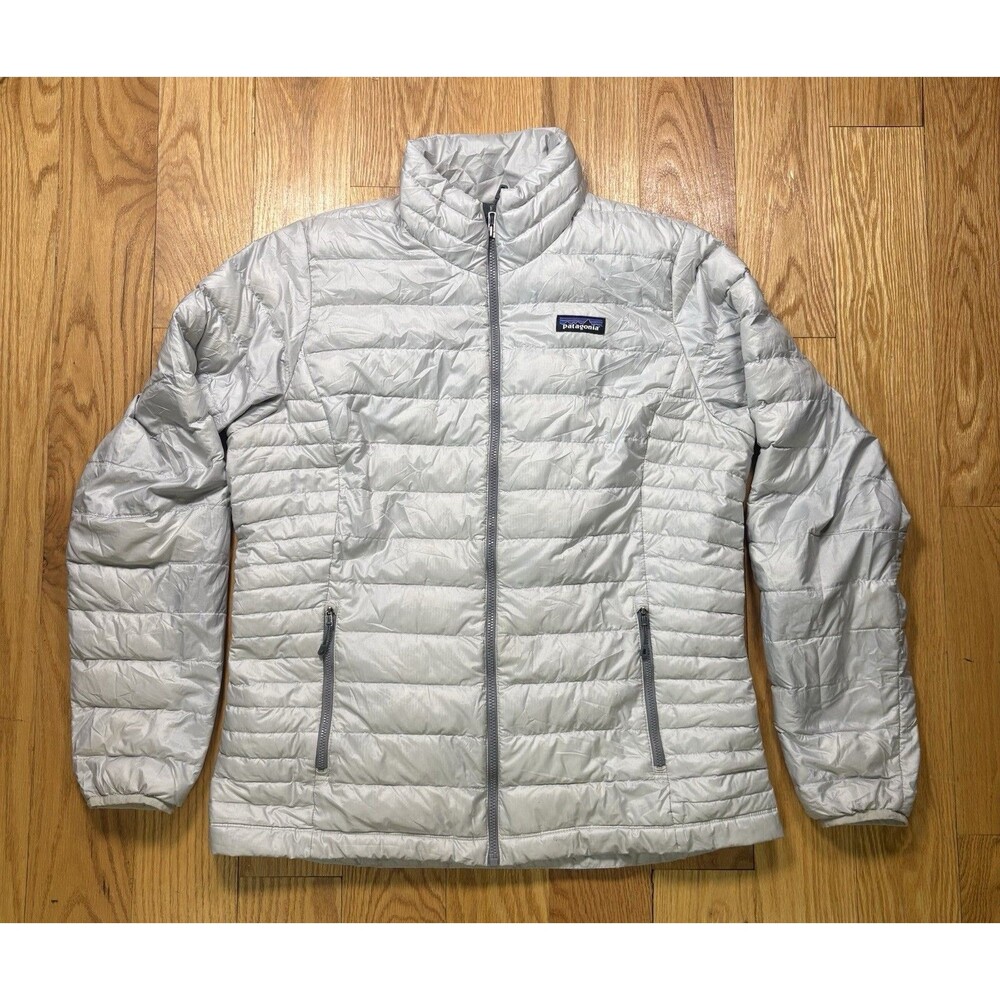 Patagonia Down Sweater Jacket Womens Large Off White Quilted Puffer Full Zip
